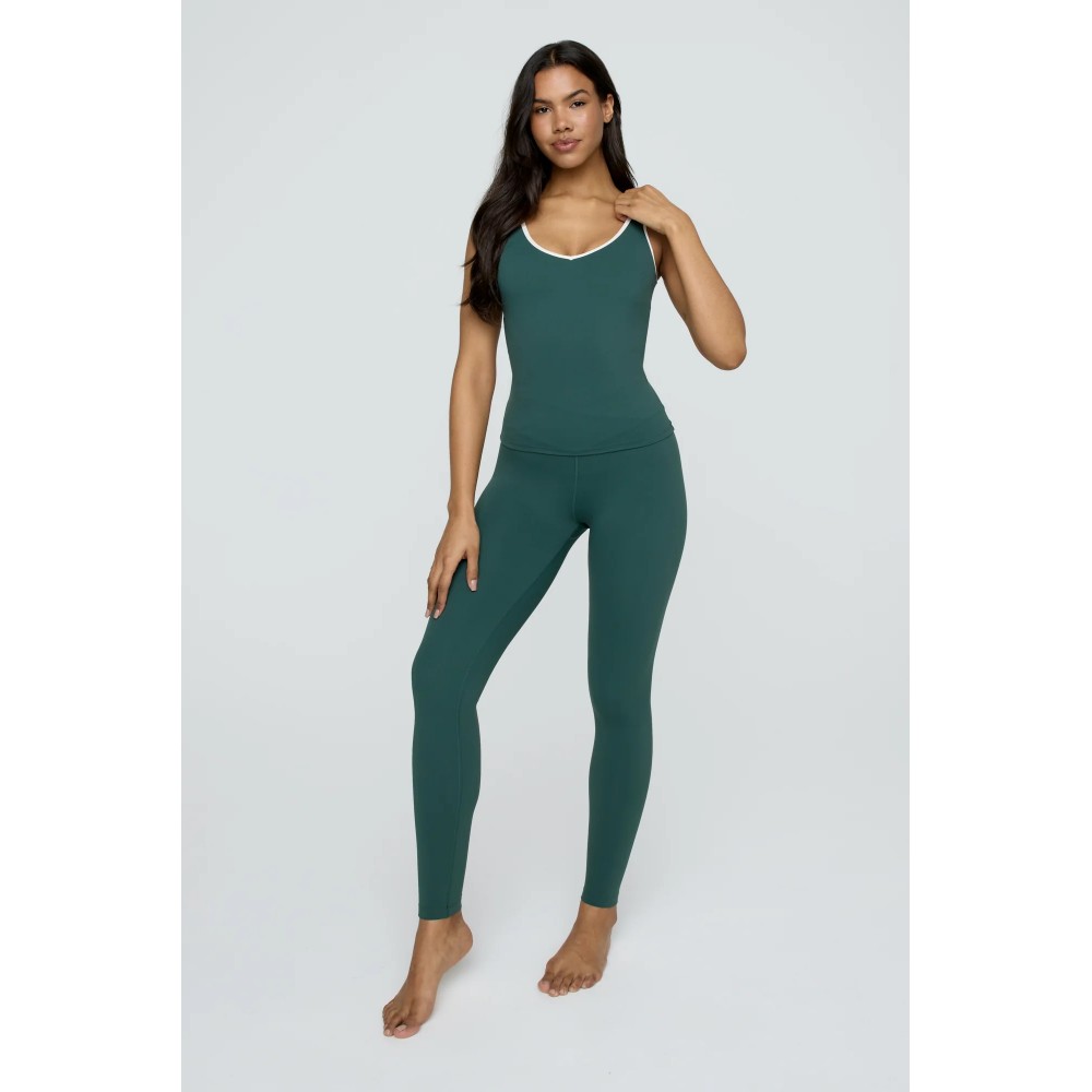 Contrast Trim Wrap High Waisted Legging - Hunter Green And Milk
