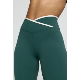 Contrast Trim Wrap High Waisted Legging - Hunter Green And Milk