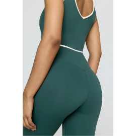 Contrast Trim Wrap High Waisted Legging - Hunter Green And Milk