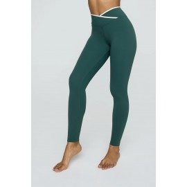 Contrast Trim Wrap High Waisted Legging - Hunter Green And Milk