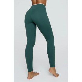 Contrast Trim Wrap High Waisted Legging - Hunter Green And Milk