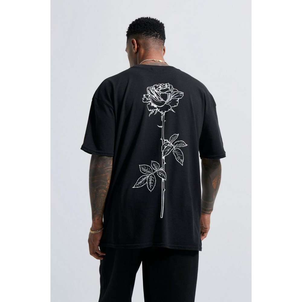 Line Drawn Rose Stem Print T-shirt