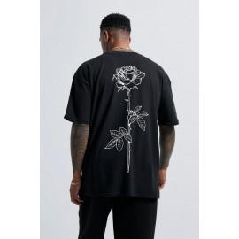 Line Drawn Rose Stem Print T-shirt