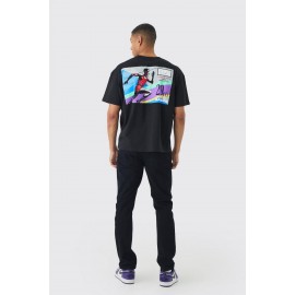 Oversized Boxy Running Stamp Print T-Shirt